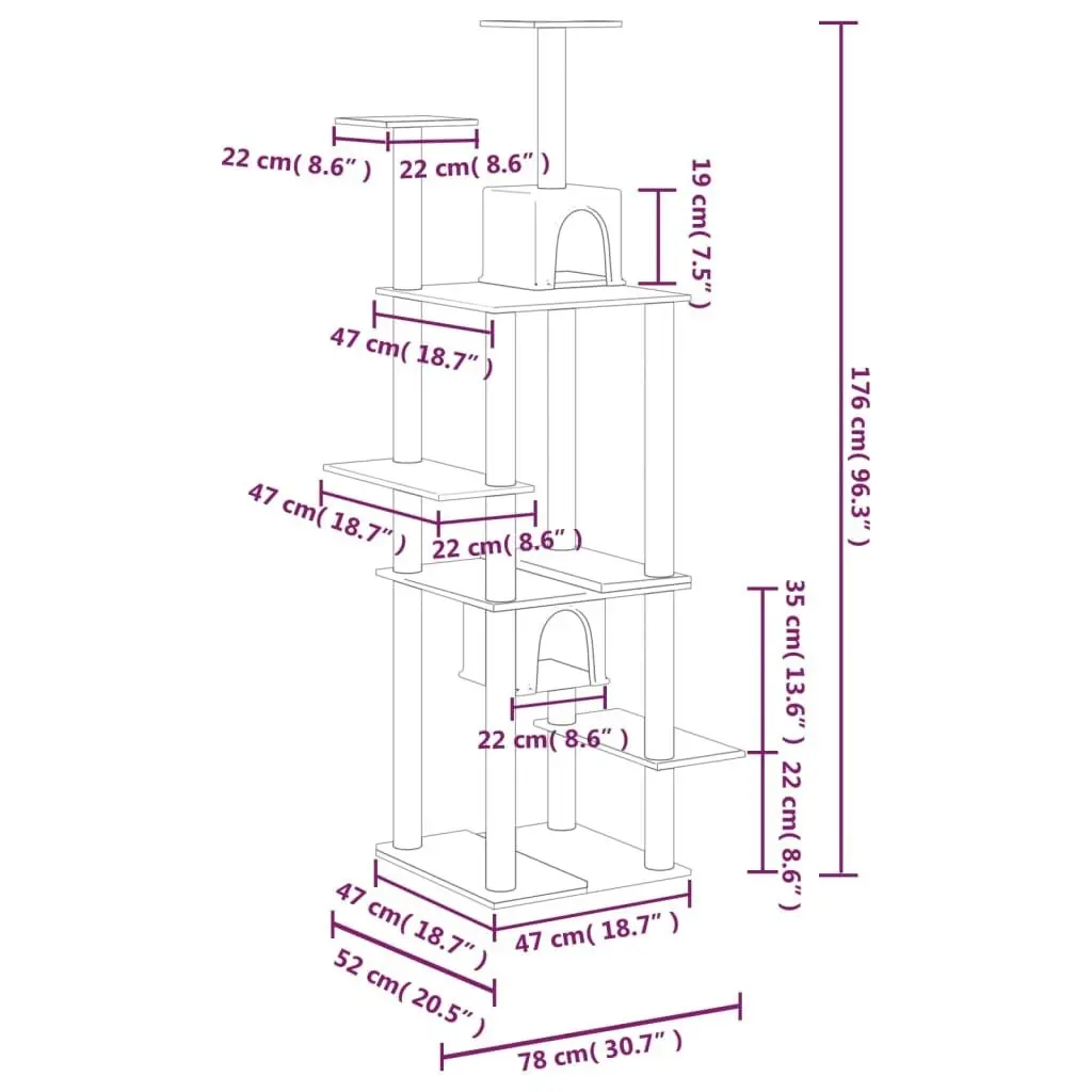 Cat Tree with Sisal Scratching Posts Light Grey 176 cm 171688