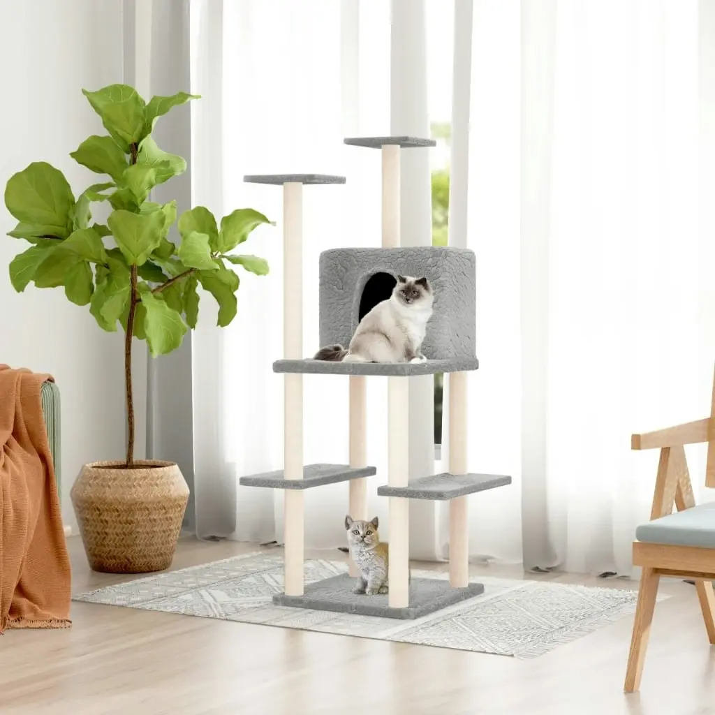 Cat Tree with Sisal Scratching Posts Light Grey 144.5 cm 171631