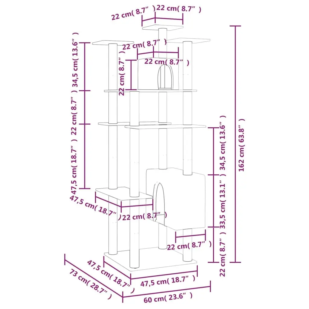 Cat Tree with Sisal Scratching Posts Cream 162 cm 171633