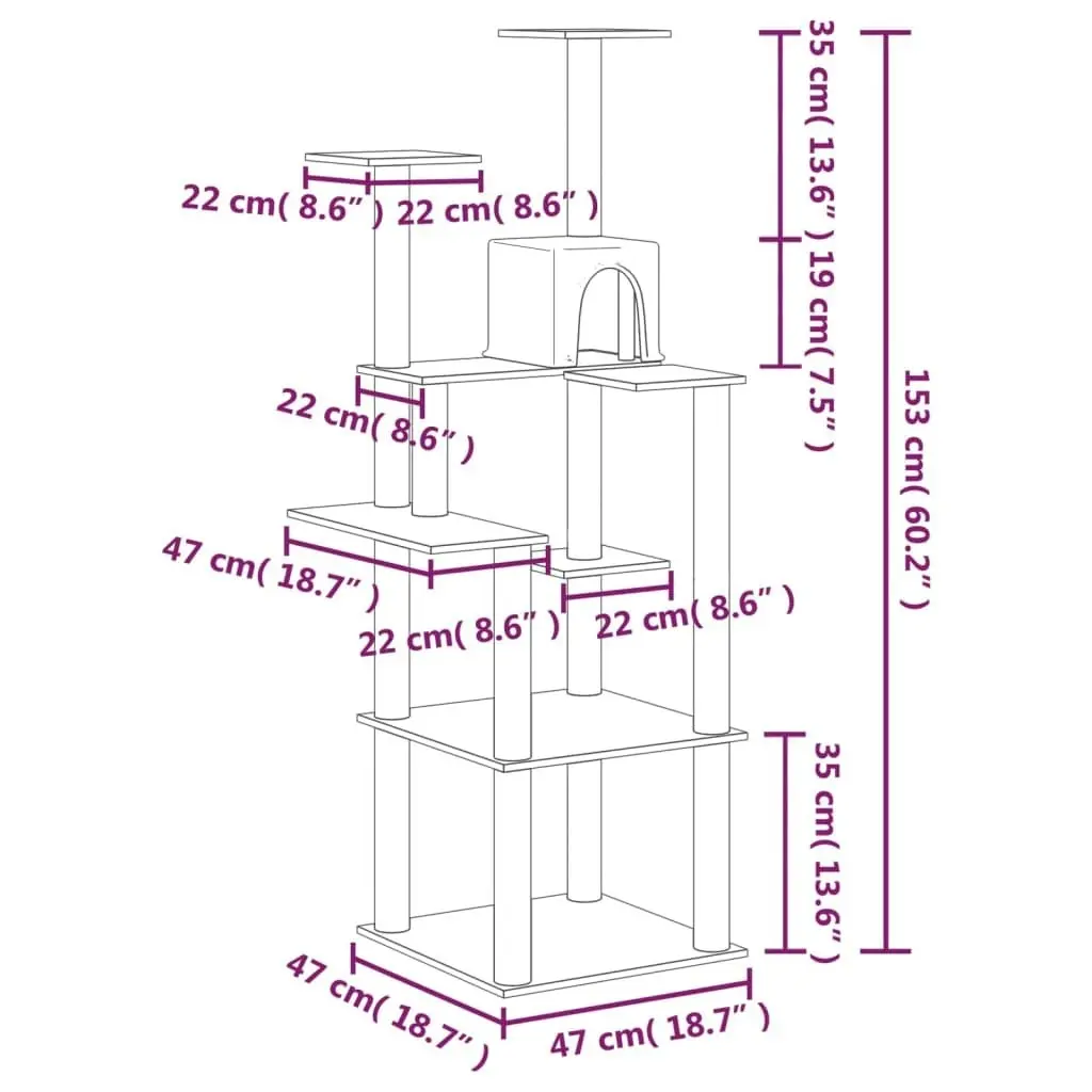 Cat Tree with Sisal Scratching Posts Light Grey 153 cm 171637