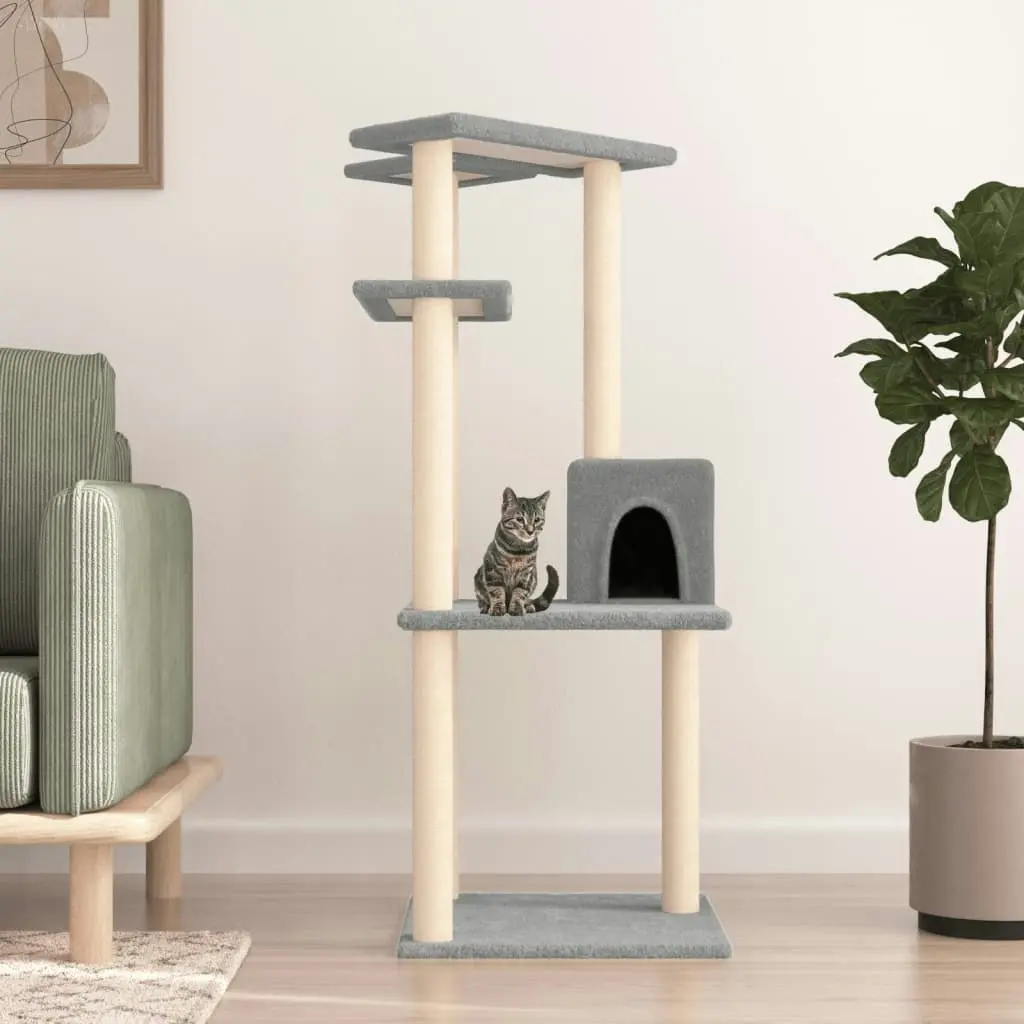 Cat Tree with Sisal Scratching Posts Light Grey 123 cm 171784