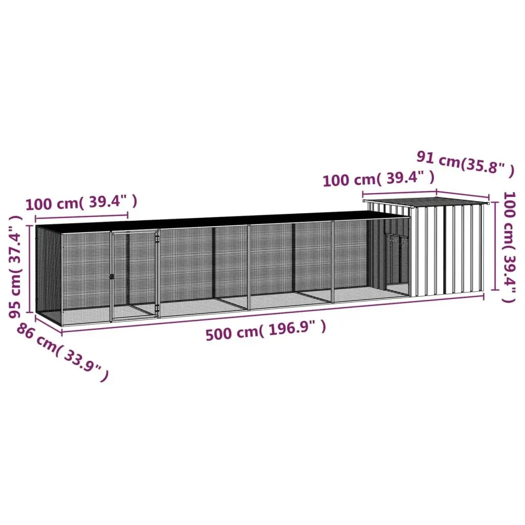 Chicken Cage Grey 500x91x100 cm Galvanised Steel 3106462