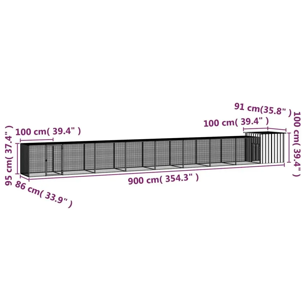 Chicken Cage Grey 900x91x100 cm Galvanised Steel 3106466