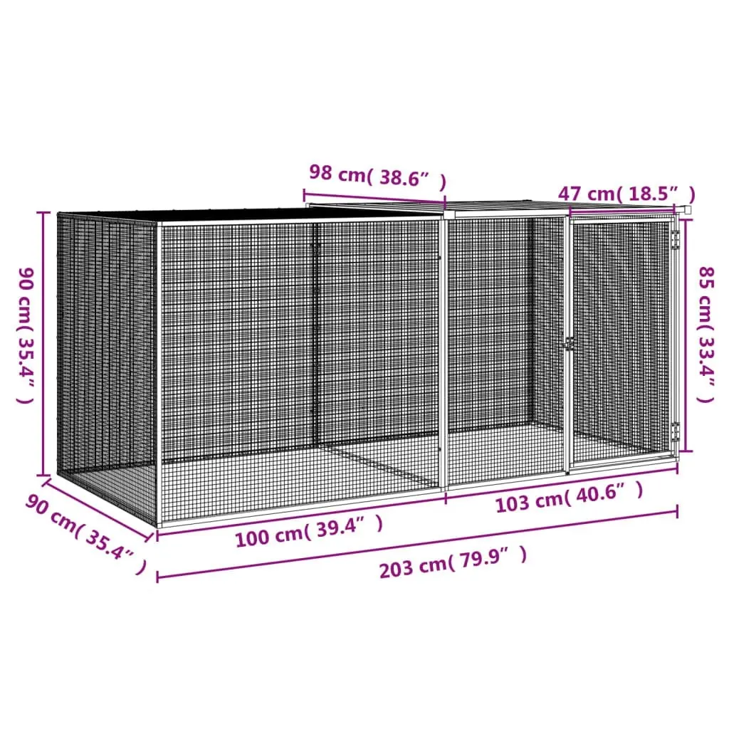 Chicken Cage with Roof Anthracite 203x98x90 cm Galvanised Steel 3189039