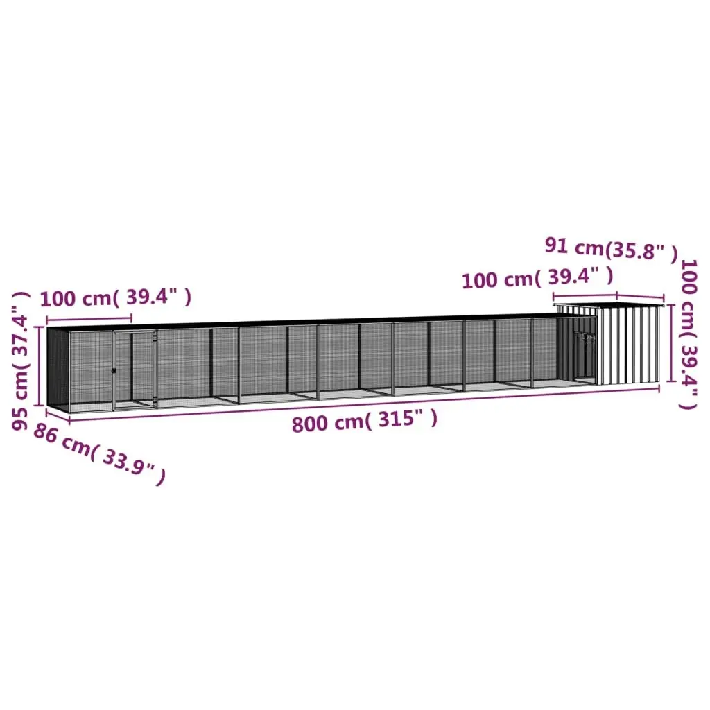 Chicken Cage Anthracite 800x91x100 cm Galvanised Steel 3106457