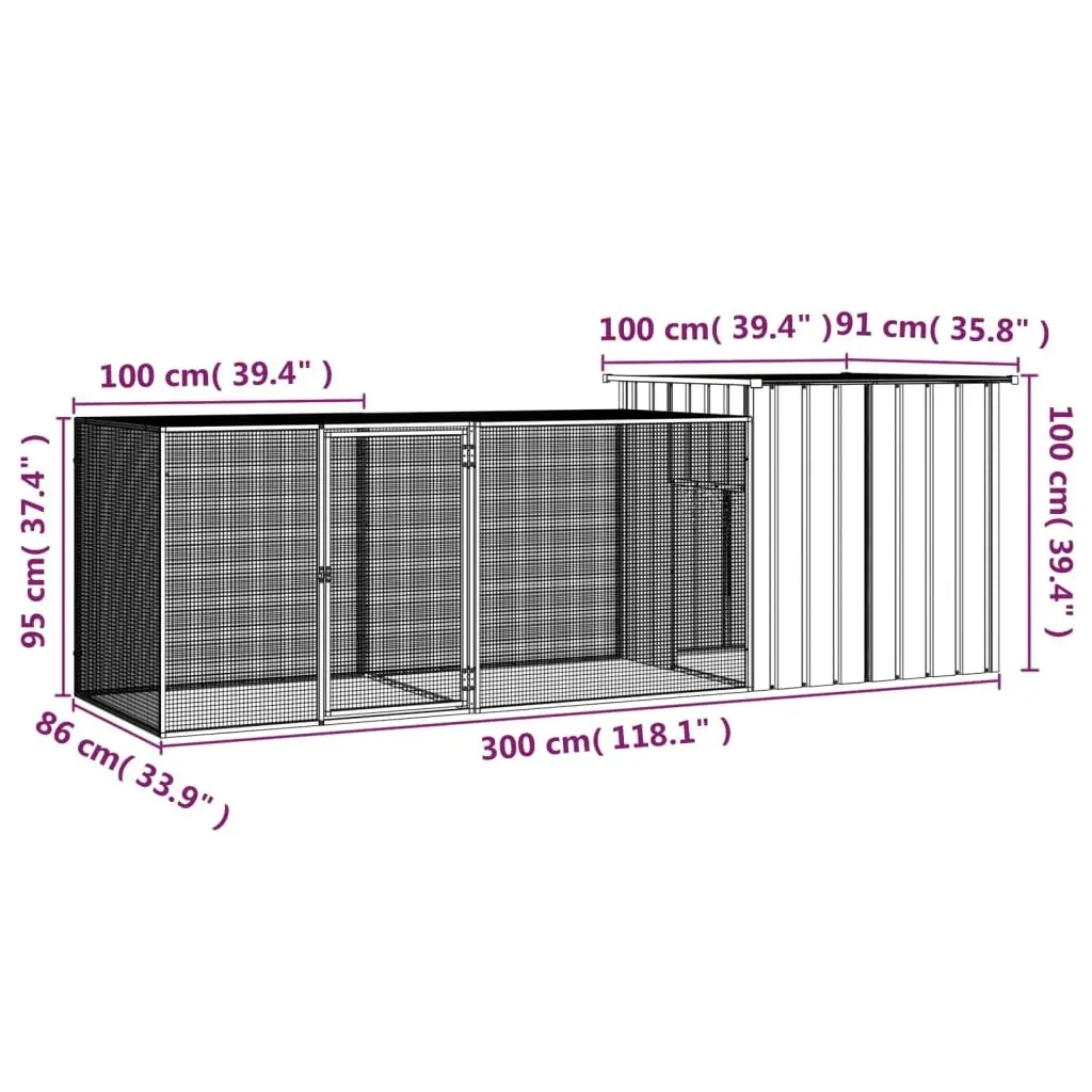 Chicken Cage Grey 300x91x100 cm Galvanised Steel 3106460