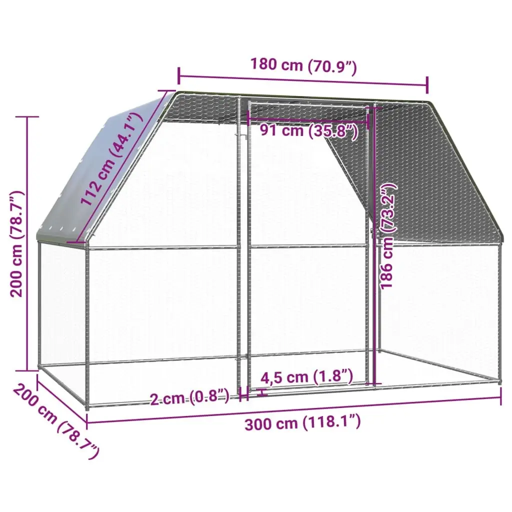 Chicken Cage Silver and Grey 3x2x2 m Galvanised Steel 155889