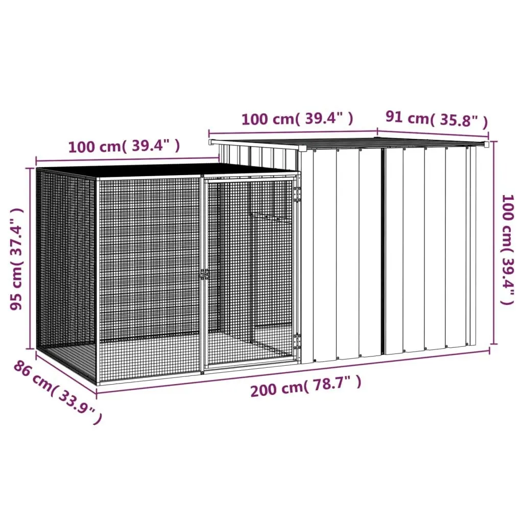 Chicken Cage Grey 200x91x100 cm Galvanised Steel 171546