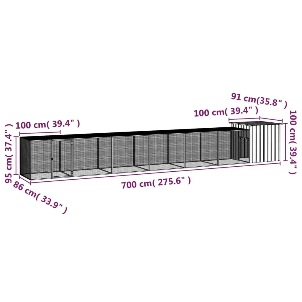 Chicken Cage Grey 700x91x100 cm Galvanised Steel 3106464