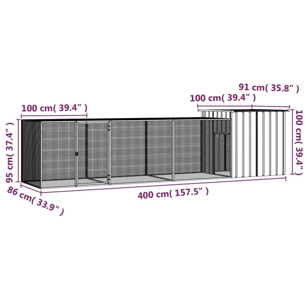 Chicken Cage Grey 400x91x100 cm Galvanised Steel 3106461