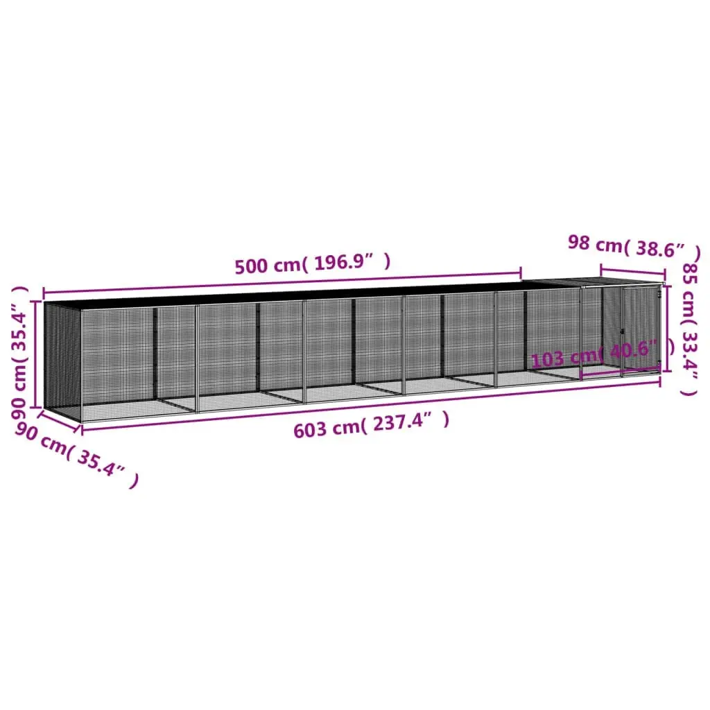 Chicken Cage with Roof Anthracite 603x98x90 cm Galvanised Steel 3189041