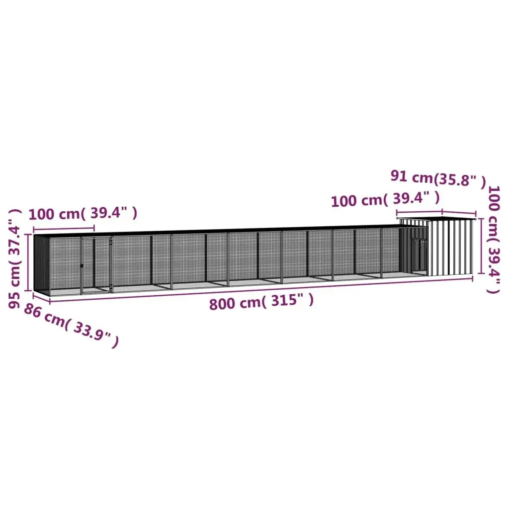 Chicken Cage Grey 800x91x100 cm Galvanised Steel 3106465