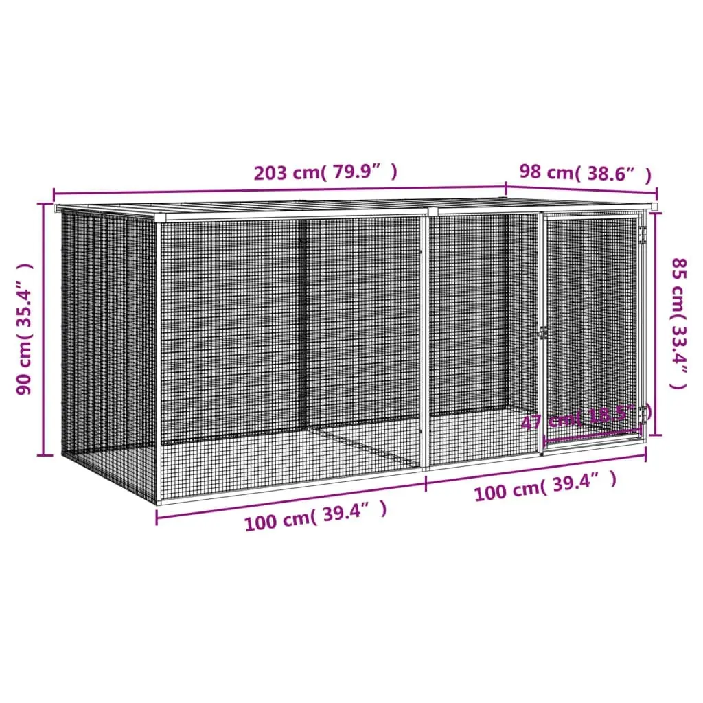 Chicken Cage with Roof Anthracite 203x98x90 cm Galvanised Steel 3189049