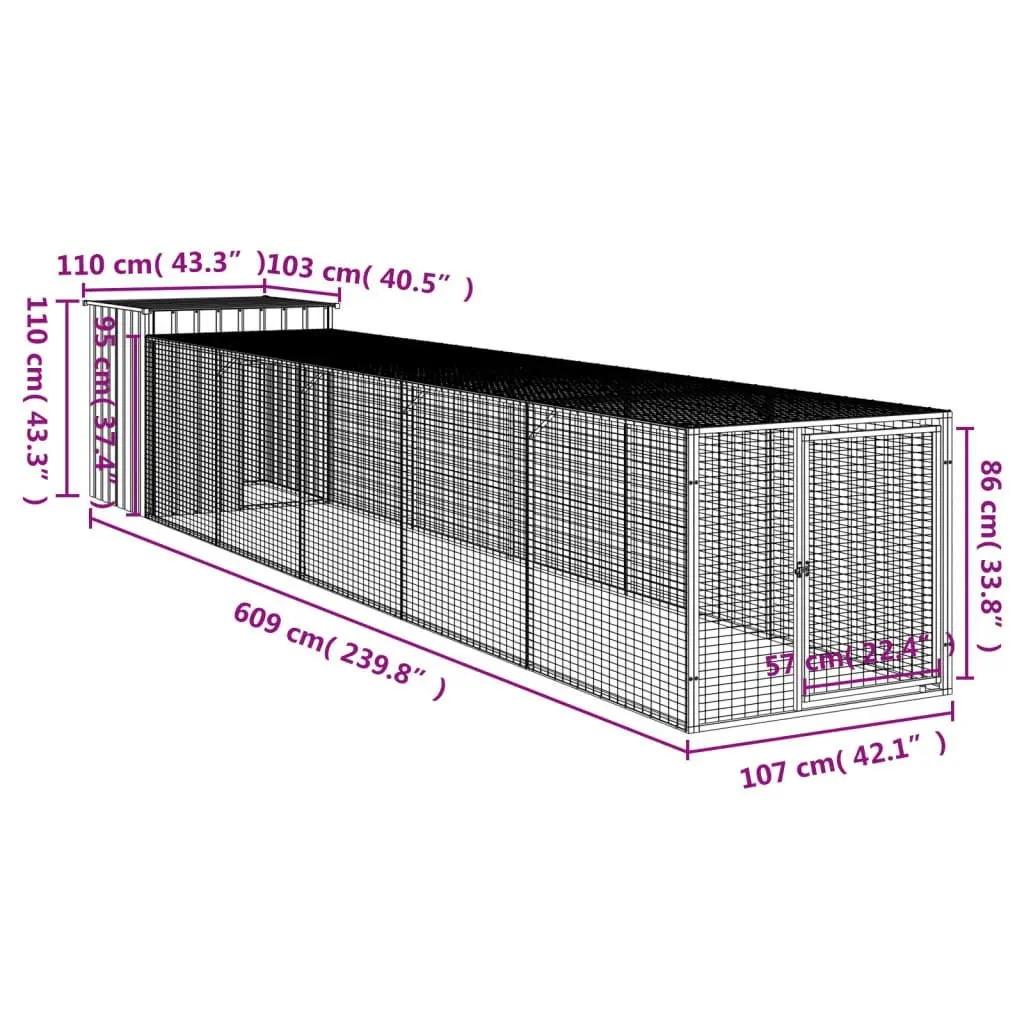 Chicken Cage with Run Anthracite 110x609x110 cm Galvanised Steel 3189090