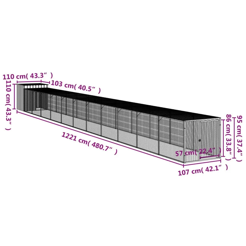 Chicken Cage with Run Anthracite 110x1221x110 cm Galvanised Steel 3189093