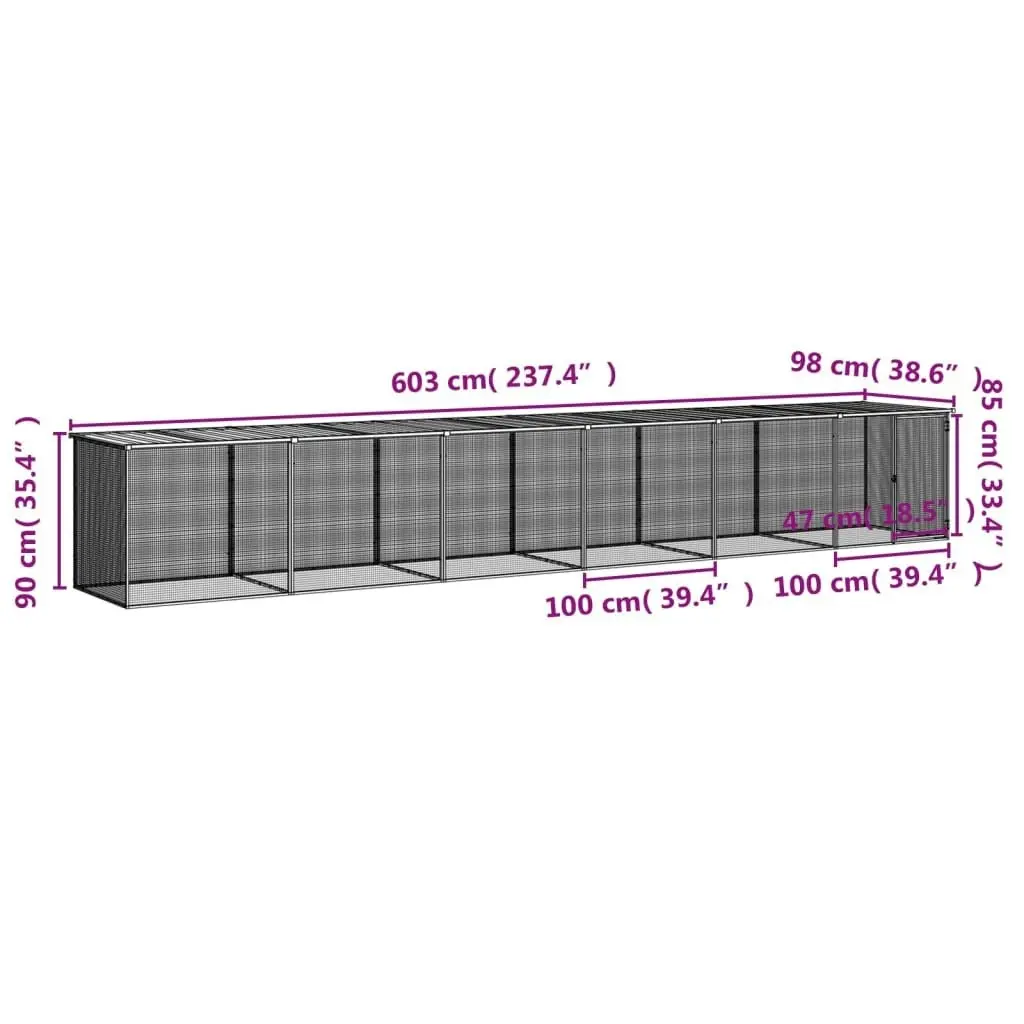 Chicken Cage with Roof Anthracite 603x98x90 cm Galvanised Steel 3189051