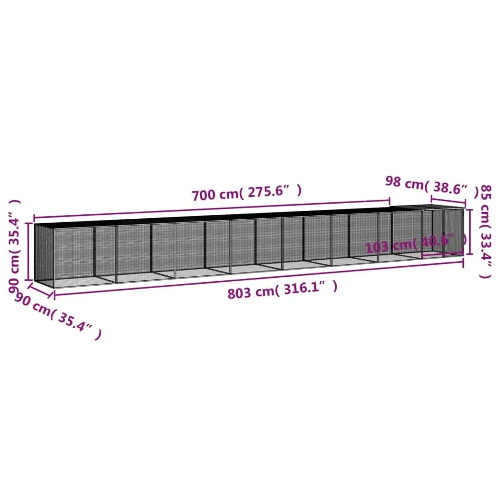 Chicken Cage with Roof Light Grey 803x98x90 cm Galvanised Steel 3189047