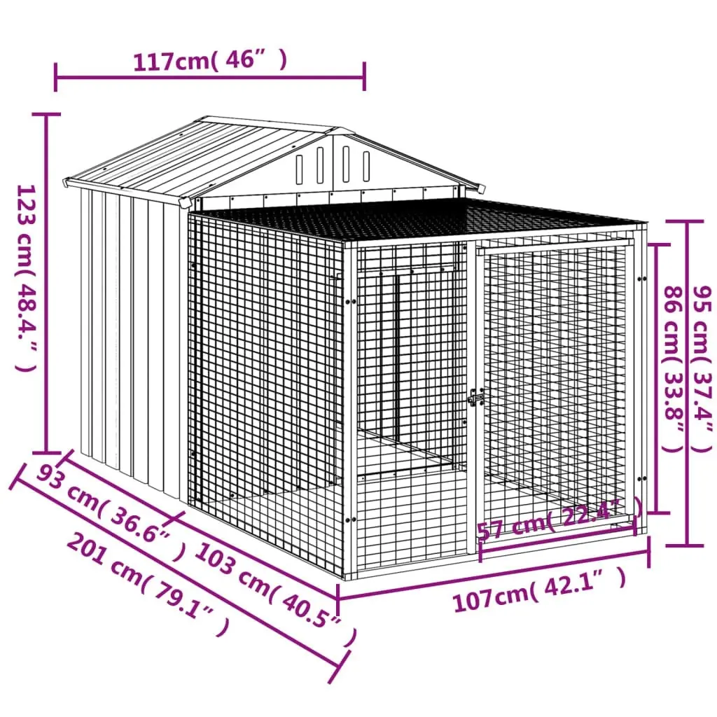 Chicken Cage with Run Anthracite 117x201x123 cm Galvanised Steel 172353