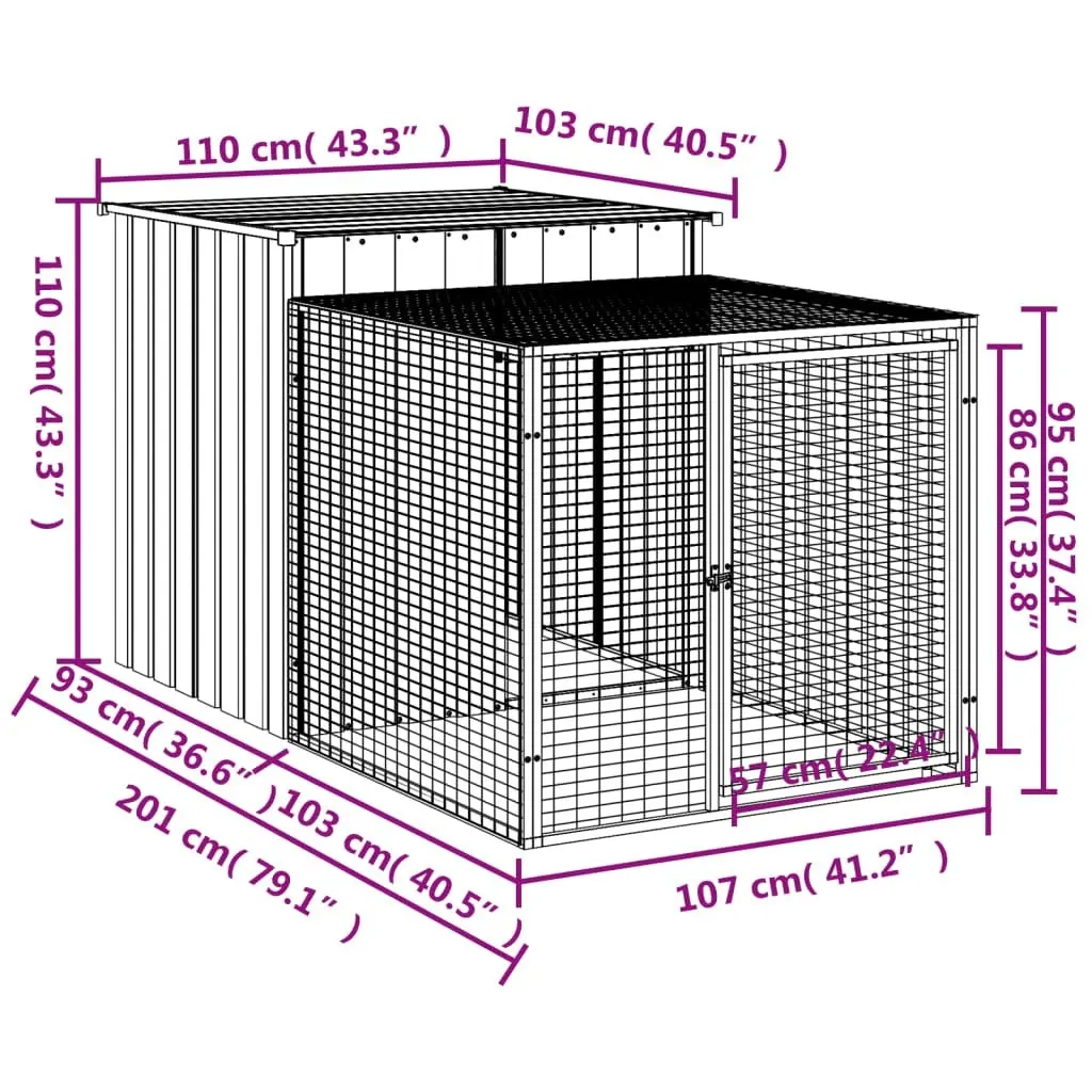 Chicken Cage with Run Anthracite 110x201x110 cm Galvanised Steel 172359