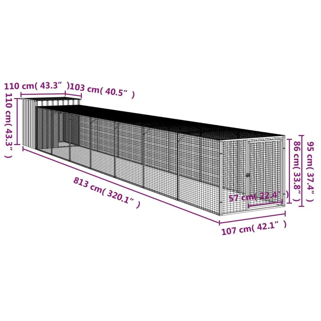 Chicken Cage with Run Anthracite 110x813x110 cm Galvanised Steel 3189091