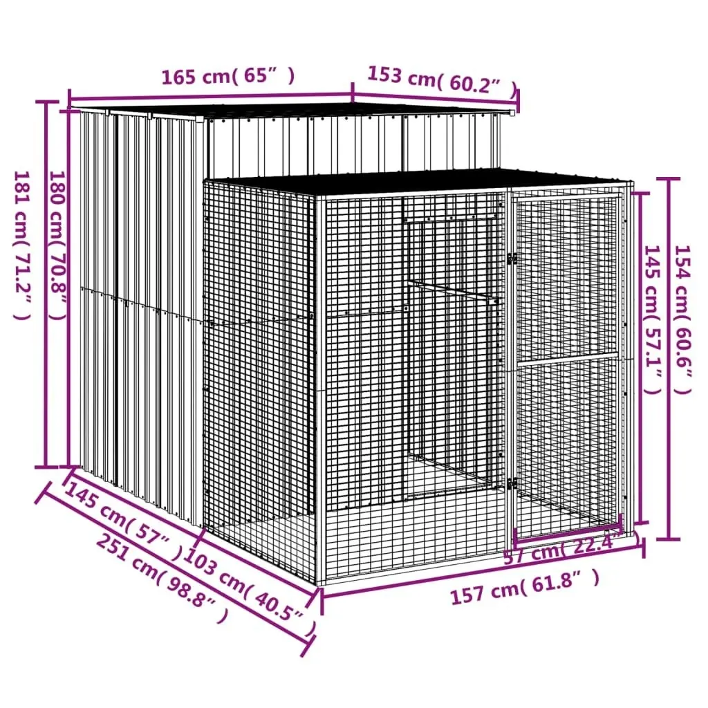 Chicken Cage with Run Anthracite 165x251x181 cm Galvanised Steel 172367