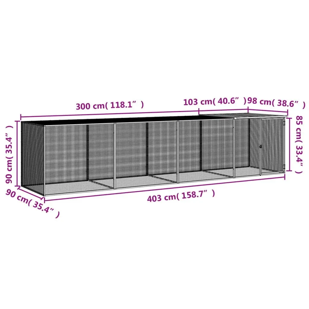 Chicken Cage with Roof Light Grey 403x98x90 cm Galvanised Steel 3189045