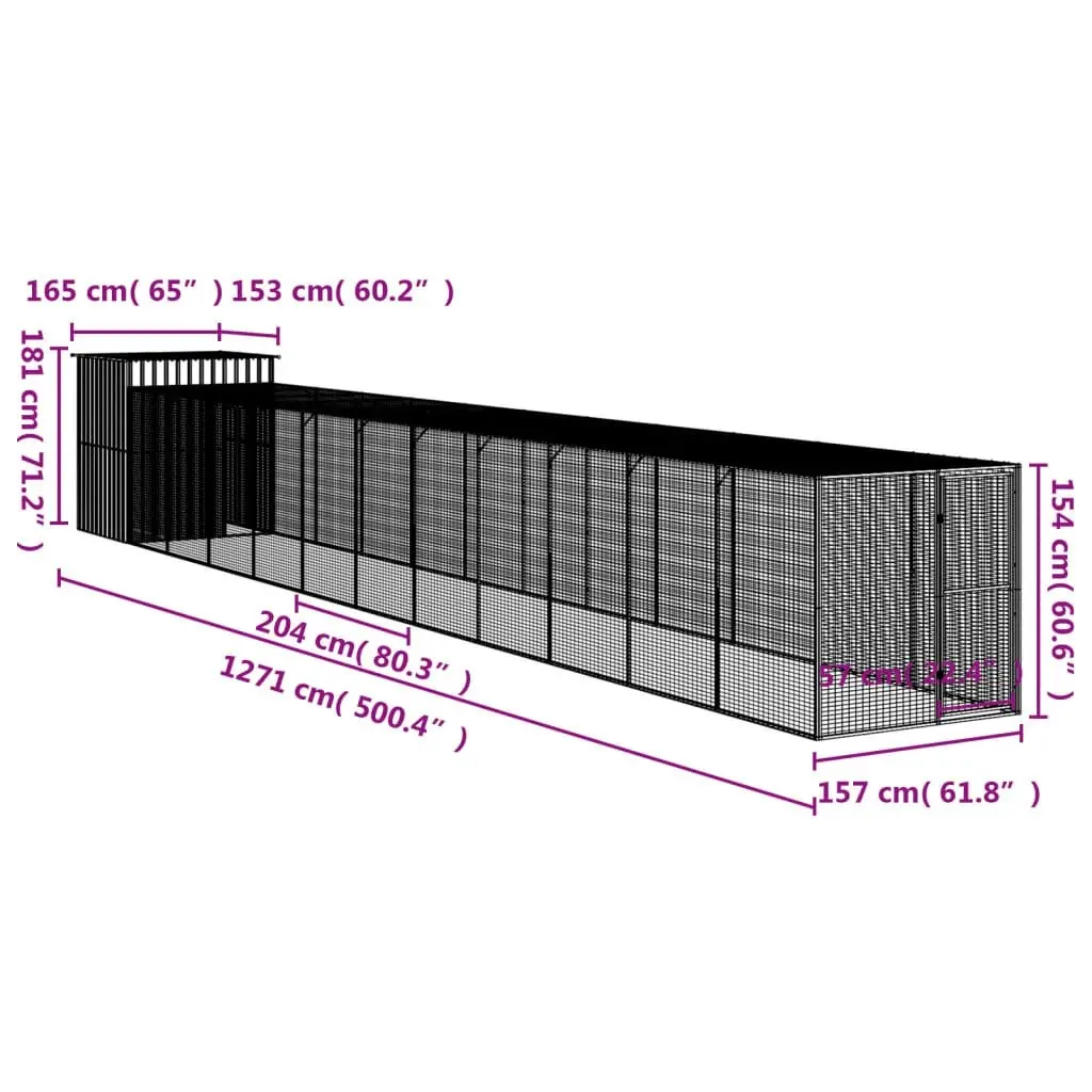 Chicken Cage with Run Anthracite 165x1271x181 cm Galvanised Steel 3189113