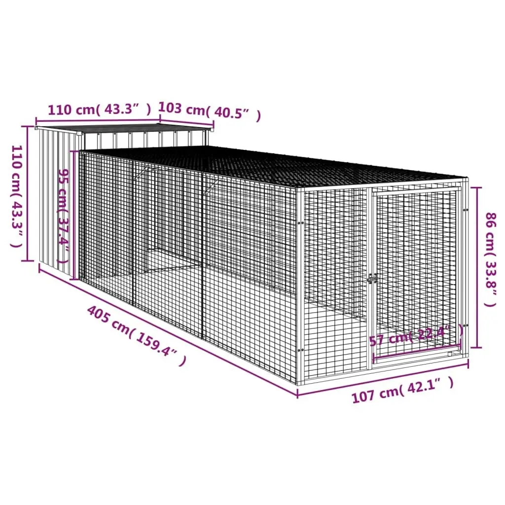 Chicken Cage with Run Anthracite 110x405x110 cm Galvanised Steel 3189089