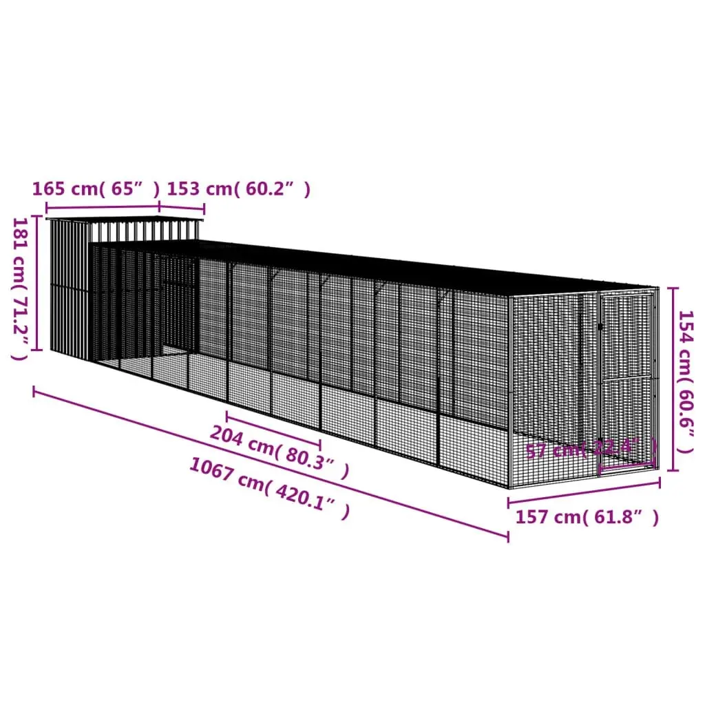 Chicken Cage with Run Anthracite 165x1067x181 cm Galvanised Steel 3189112