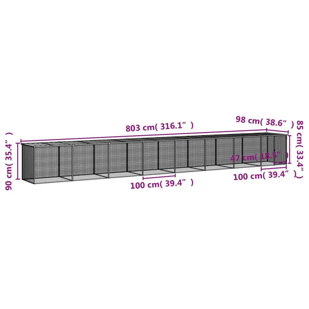 Chicken Cage with Roof Light Grey 803x98x90 cm Galvanised Steel 3189057