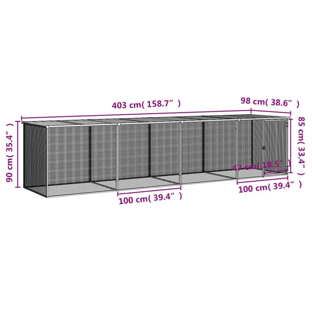 Chicken Cage with Roof Light Grey 403x98x90 cm Galvanised Steel 3189055