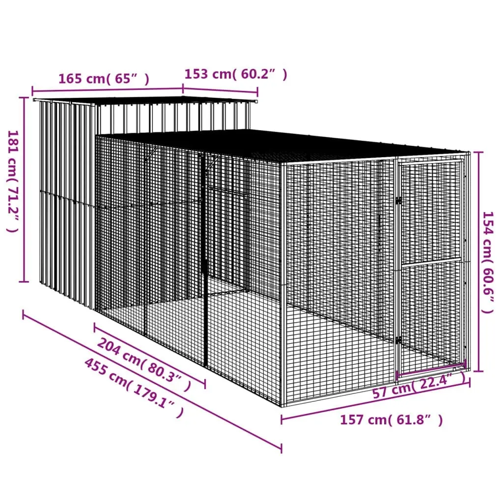 Chicken Cage with Run Anthracite 165x455x181 cm Galvanised Steel 3189109