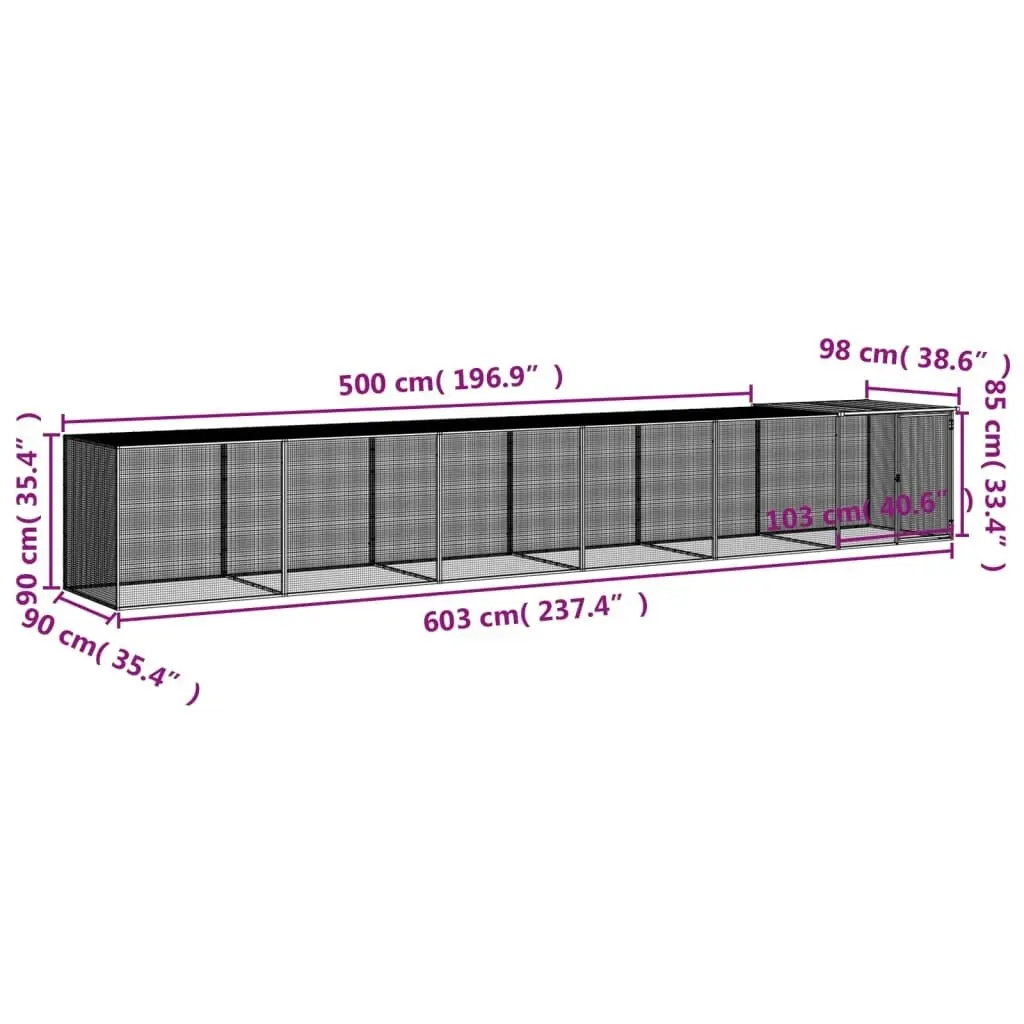 Chicken Cage with Roof Light Grey 603x98x90 cm Galvanised Steel 3189046