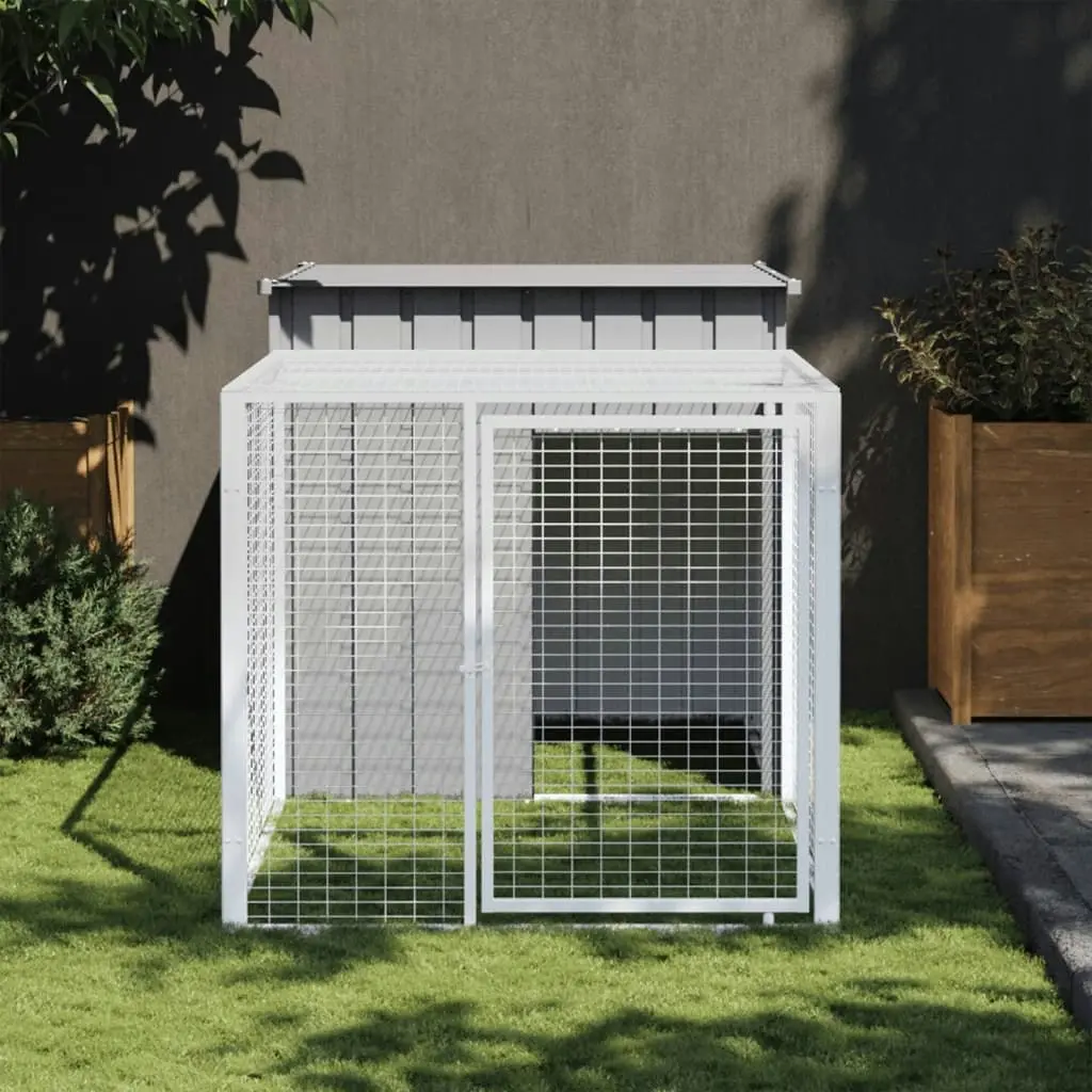 Chicken Cage with Run Light Grey 110x201x110 cm Galvanised Steel 172360