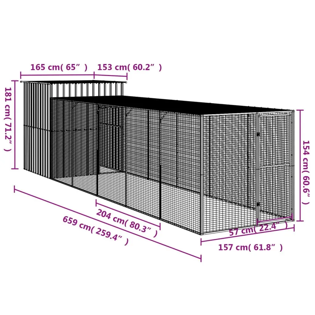 Chicken Cage with Run Anthracite 165x659x181 cm Galvanised Steel 3189110