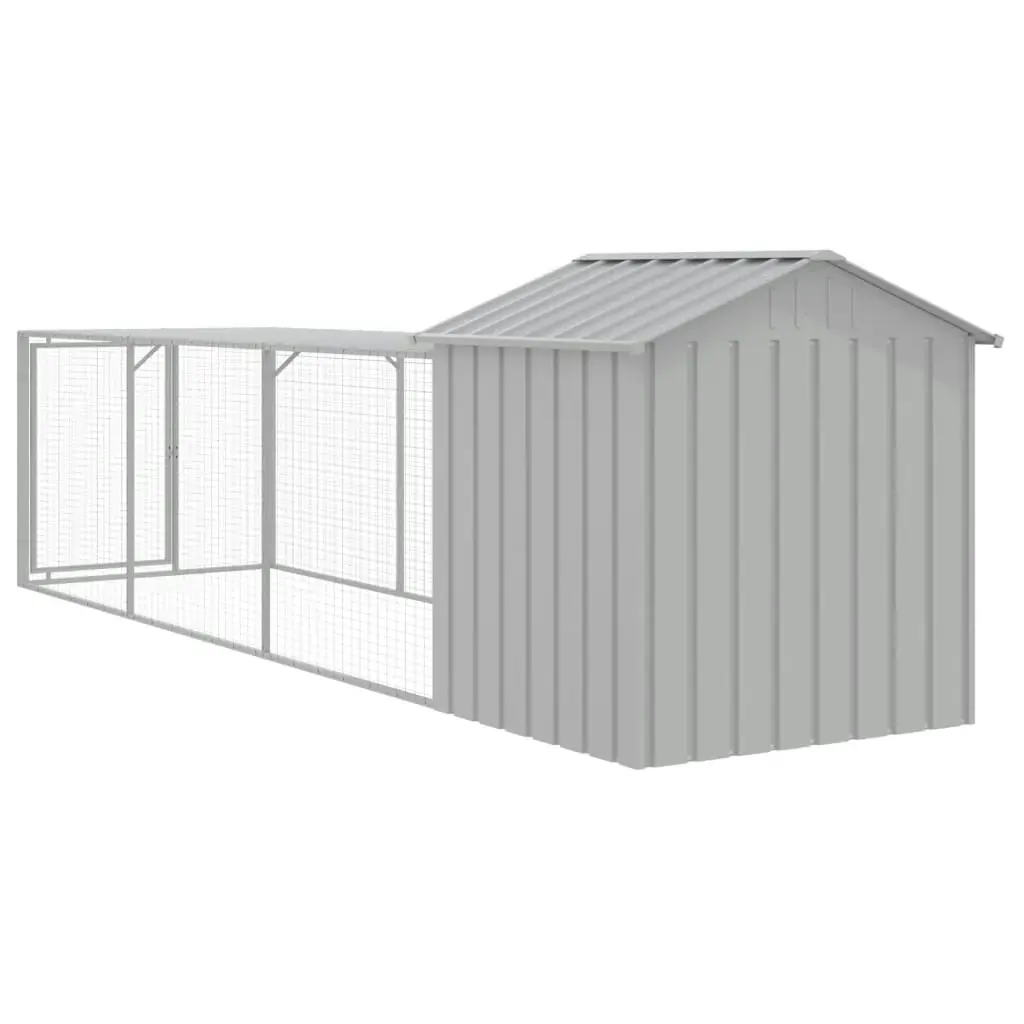 Chicken Cage with Run Light Grey 117x405x123 cm Galvanised Steel 3189074