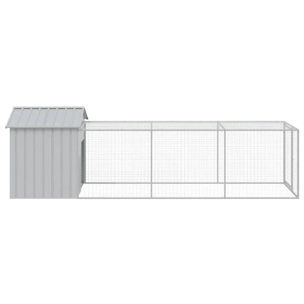 Chicken Cage with Run Light Grey 117x405x123 cm Galvanised Steel 3189074