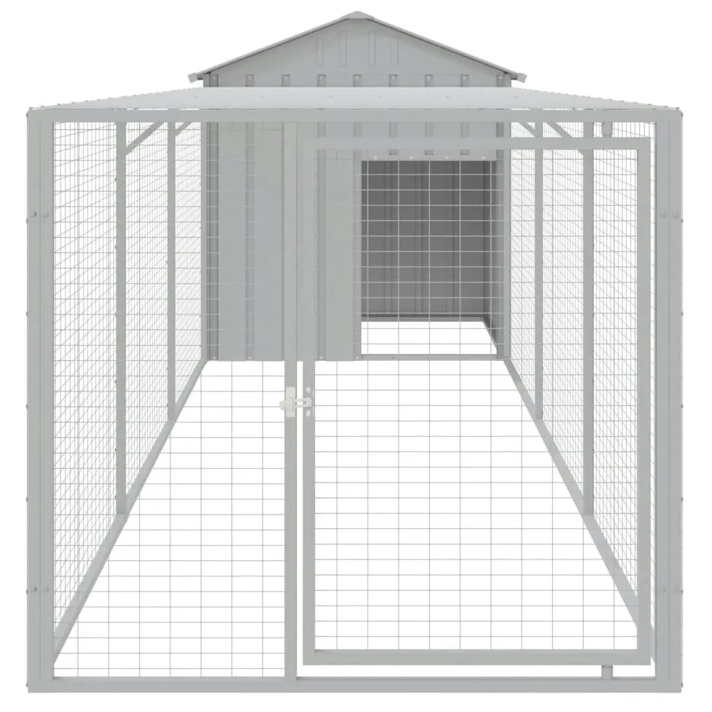 Chicken Cage with Run Light Grey 117x405x123 cm Galvanised Steel 3189074