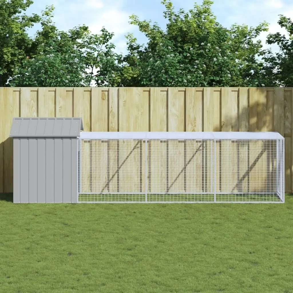 Chicken Cage with Run Light Grey 117x405x123 cm Galvanised Steel 3189074