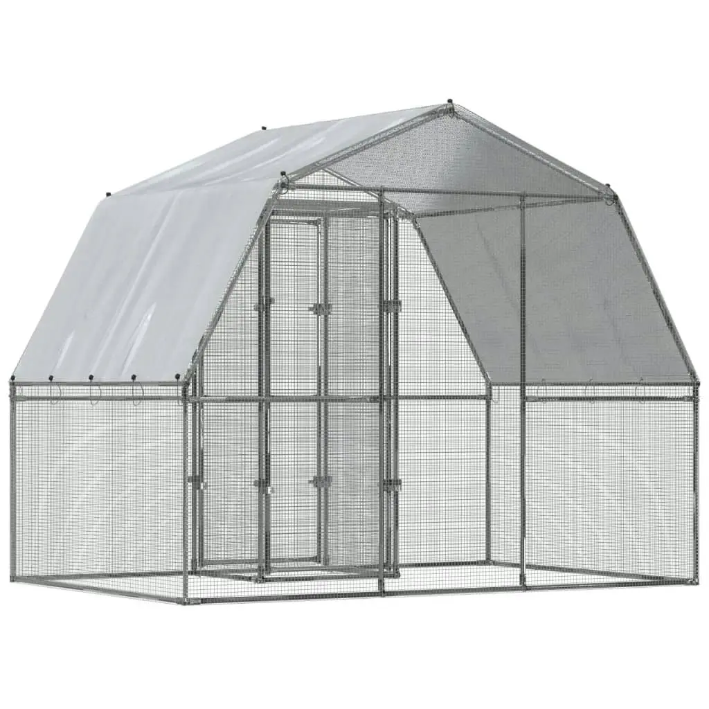 Chicken Cages 2 pcs with Roof and Door Silver Galvanised Steel 3294910