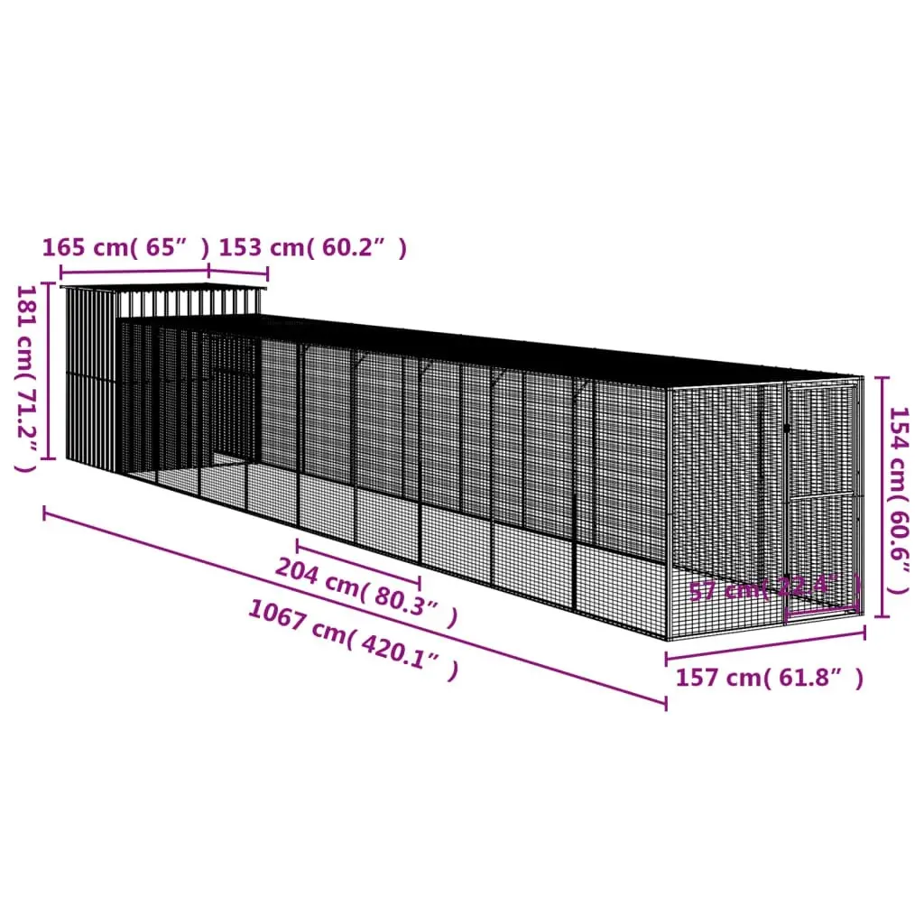 Chicken Cage with Run Light Grey 165x1067x181 cm Galvanised Steel 3189117