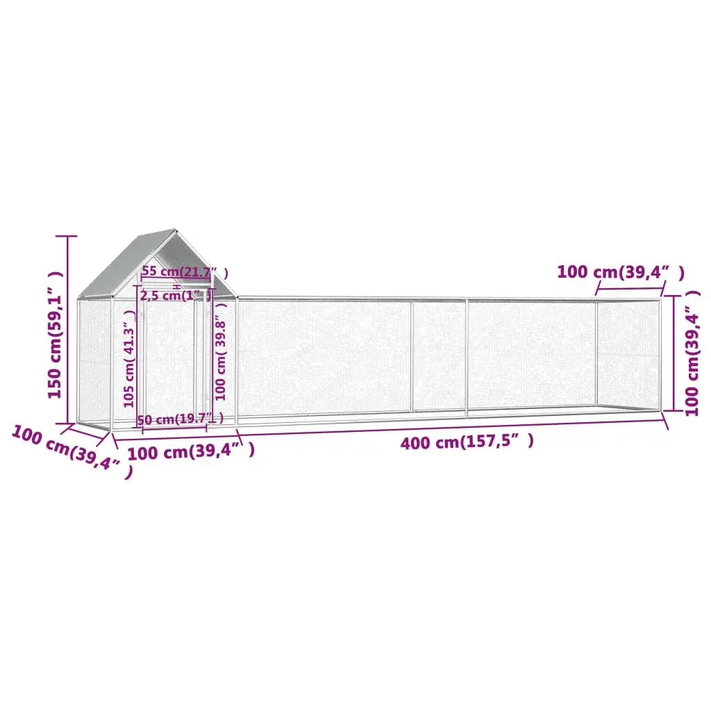 Chicken Coop 5x1x1.5 m Galvanised Steel 144555