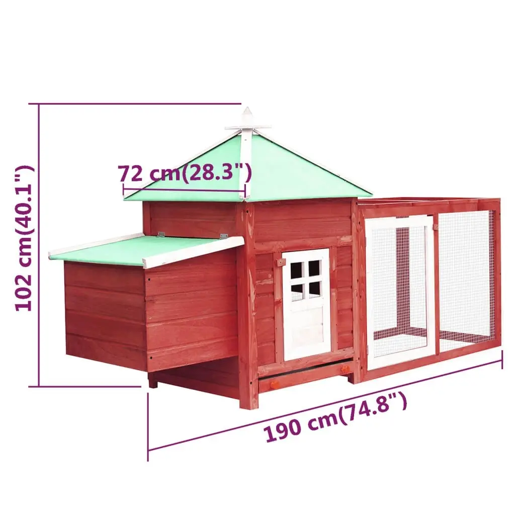 Chicken Coop with Nest Box Red 190x72x102 cm Solid Firwood 170983