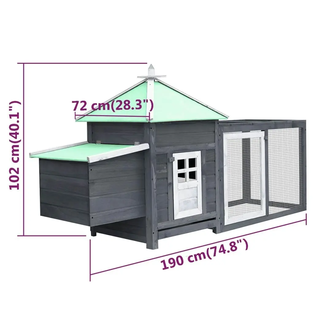 Chicken Coop with Nest Box Grey 190x72x102 cm Solid Firwood 170981