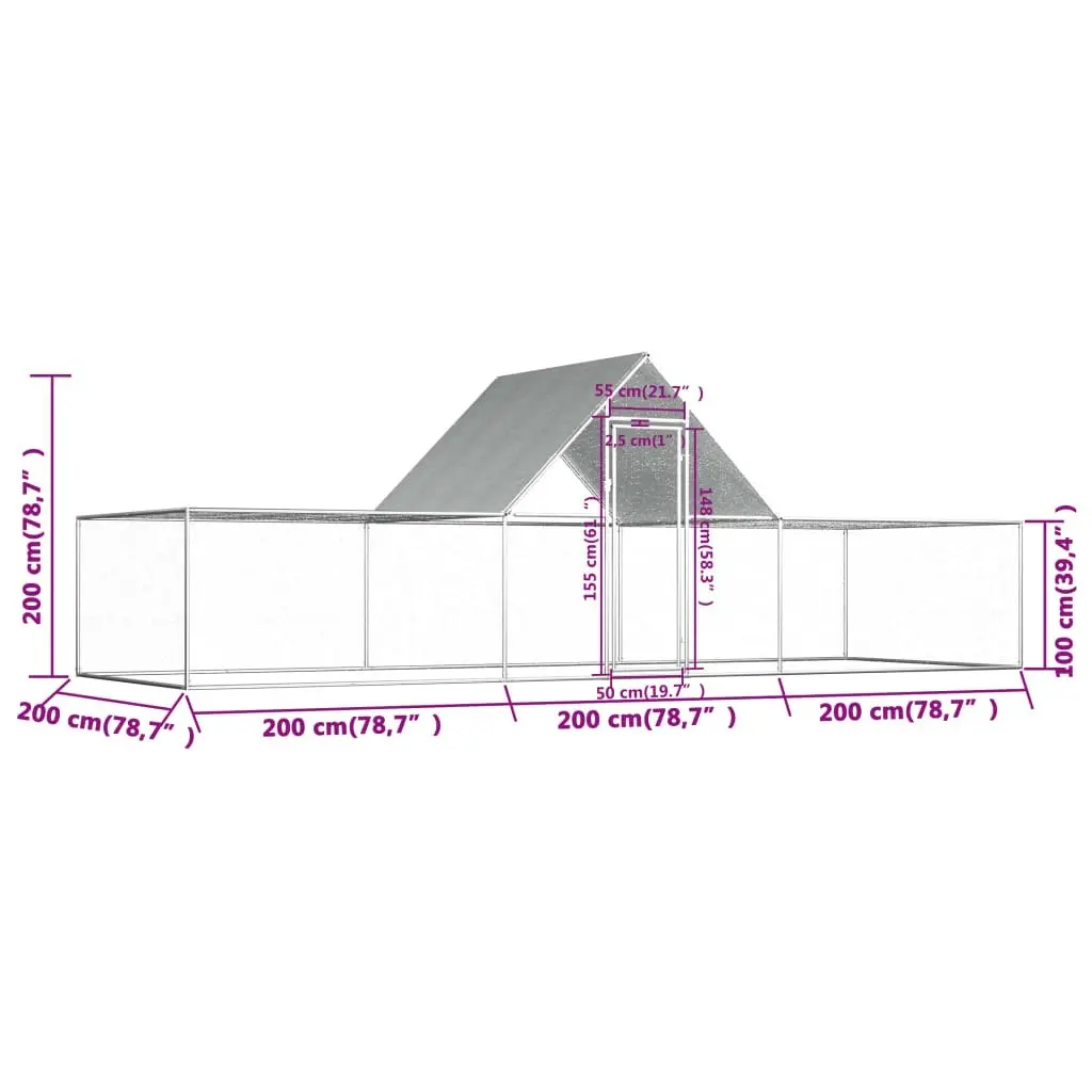 Chicken Coop 6x2x2 m Galvanised Steel 144562