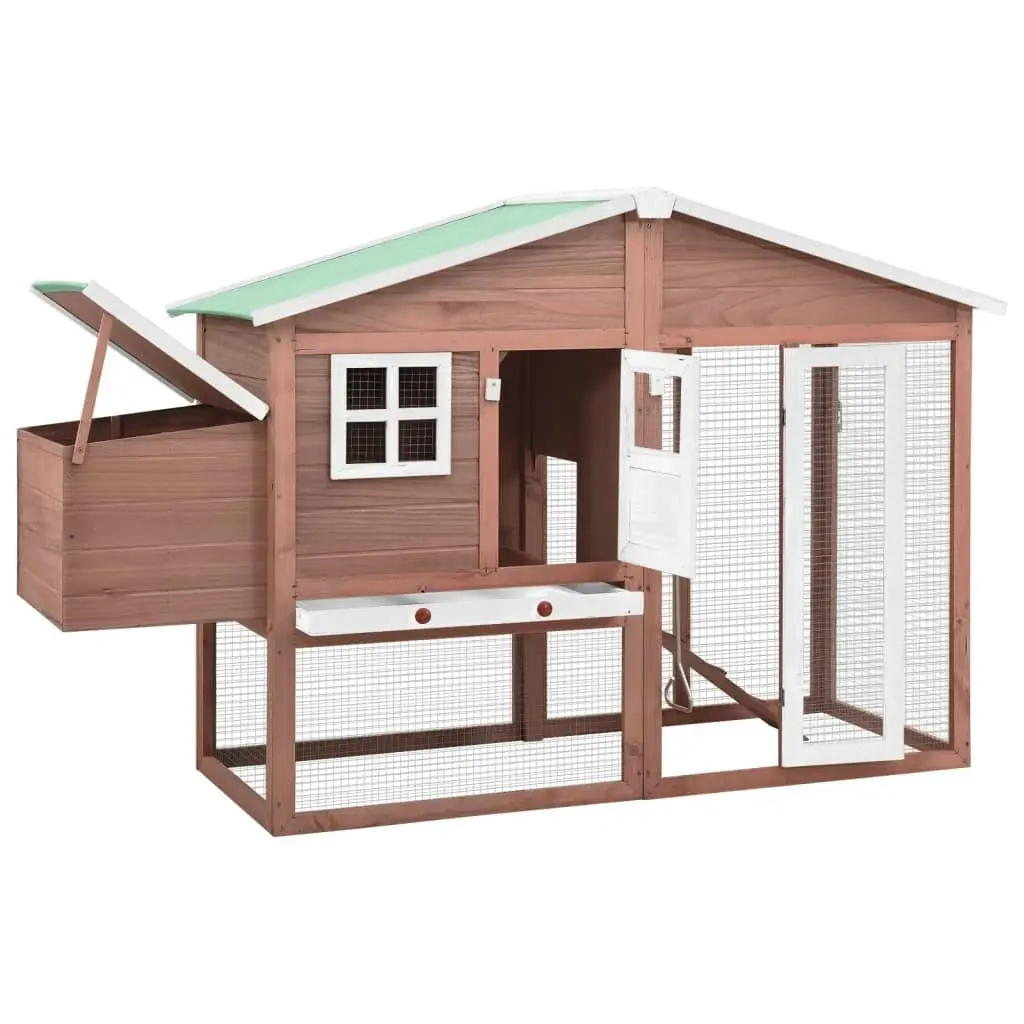 Chicken Coop with Nest Box Mocha and White Solid Fir Wood 170866