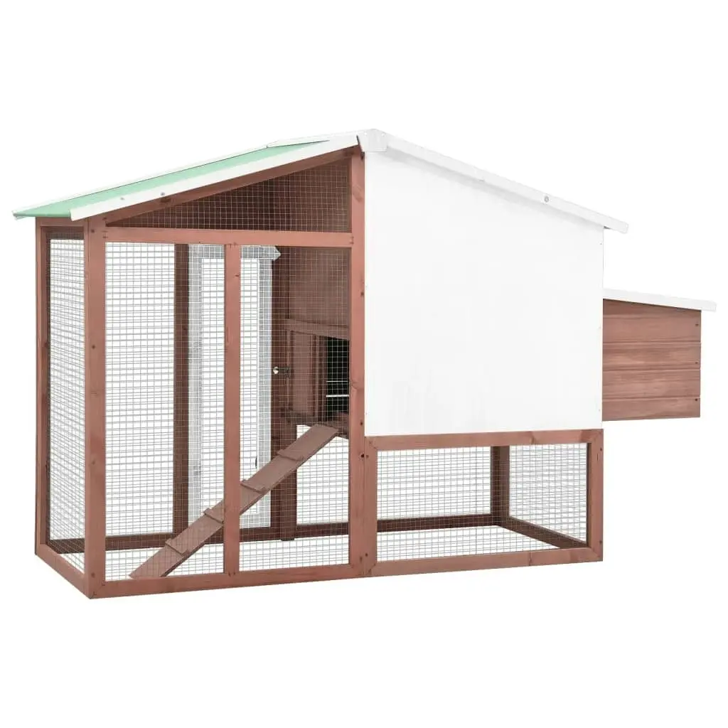 Chicken Coop with Nest Box Mocha and White Solid Fir Wood 170866