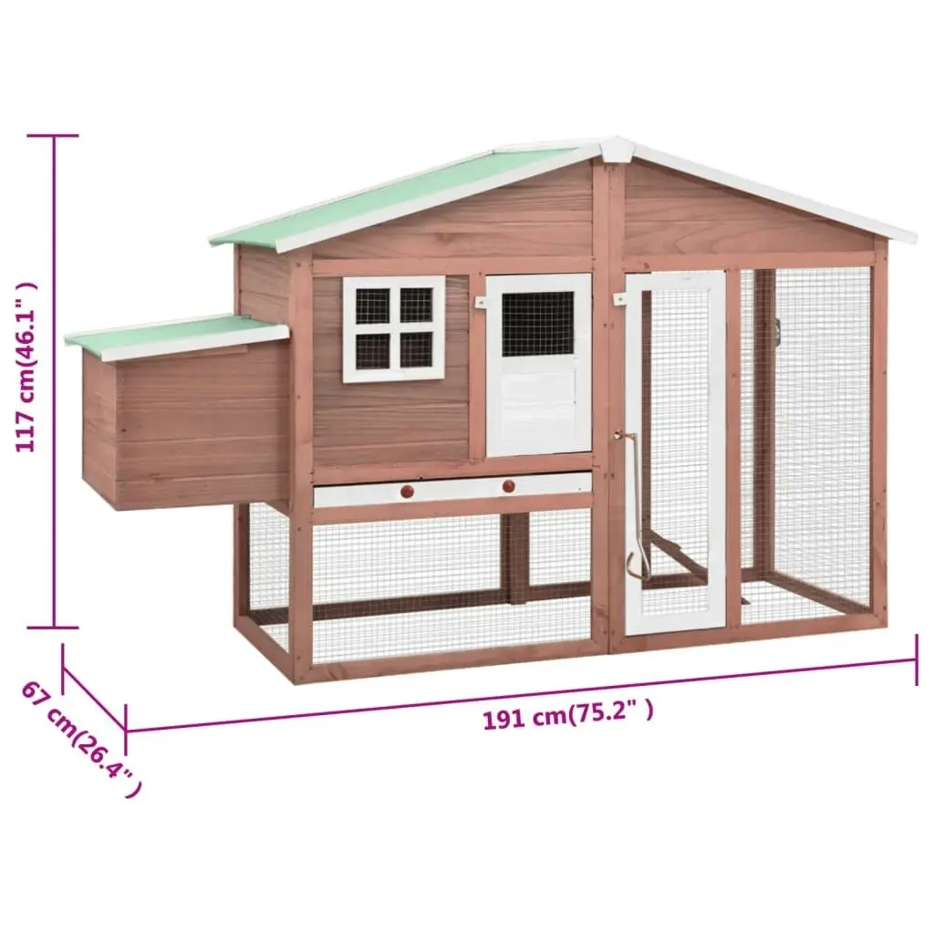 Chicken Coop with Nest Box Mocha and White Solid Fir Wood 170866