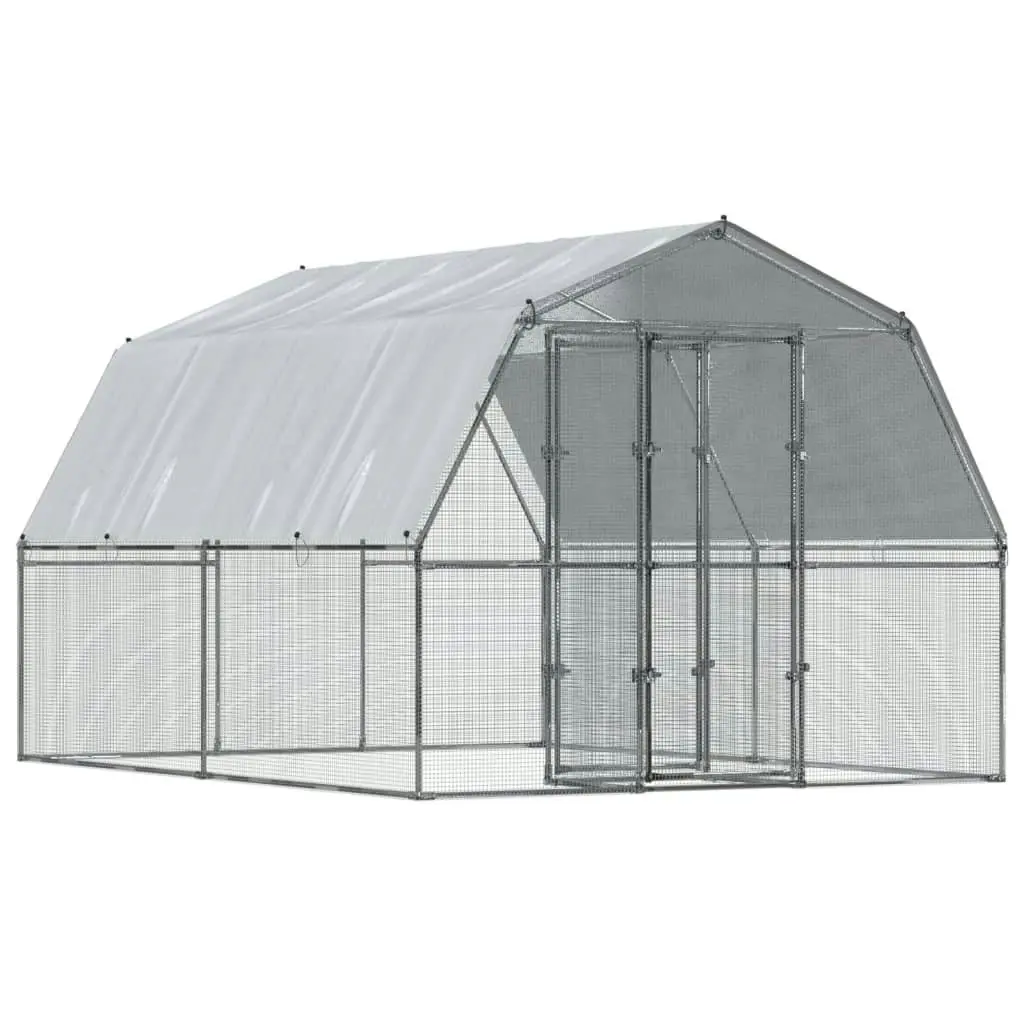 Chicken Cages 2 pcs with Roof and Door Silver Galvanised Steel 3294911