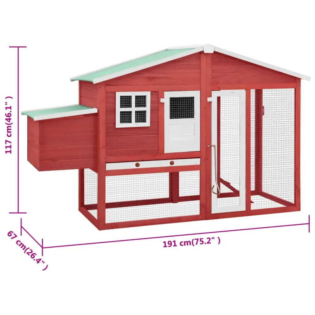 Chicken Coop with Nest Box Red and White Solid Fir Wood 170867